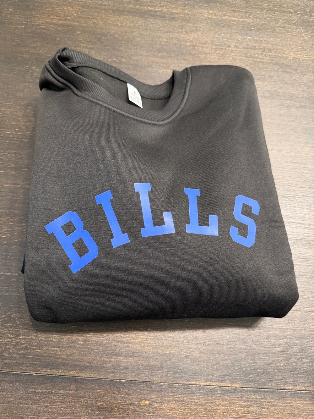 Black 'BILLS' Crewneck Sweatshirt - Blue Lettering.